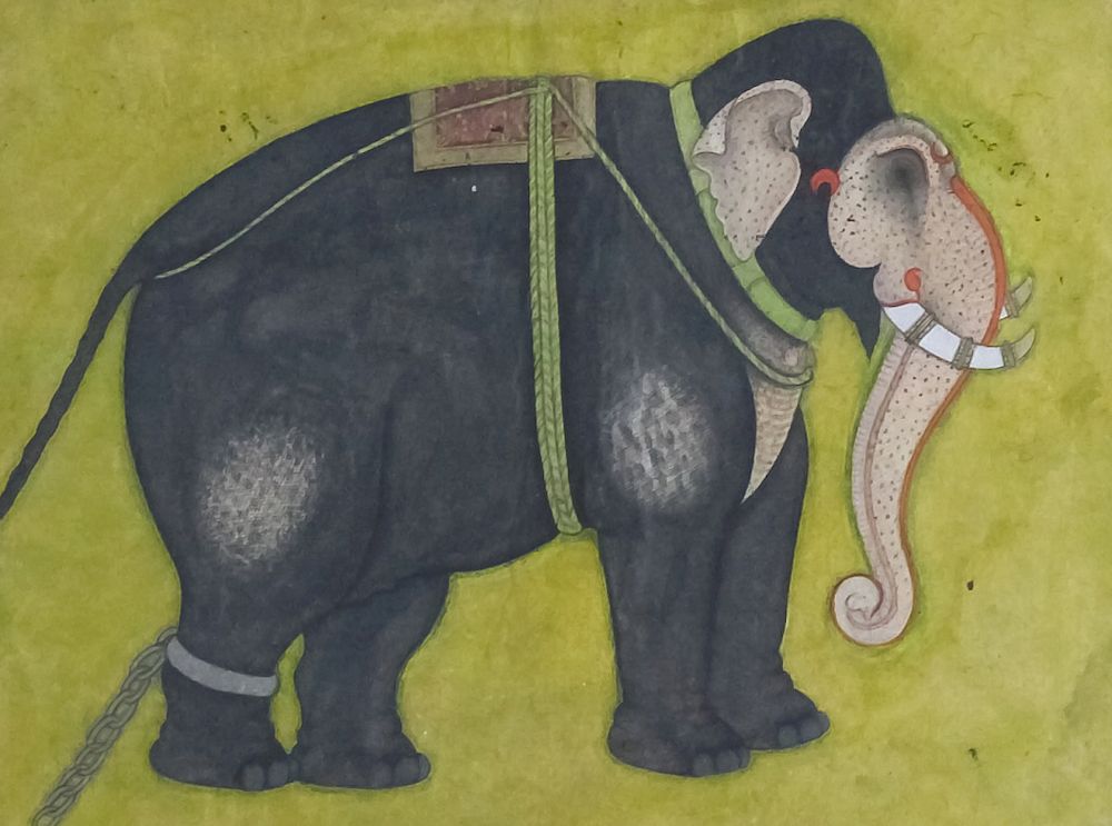 Appraisal: Rajput Indian Miniature Elephant Tempura Painting Antique Rajput India miniature