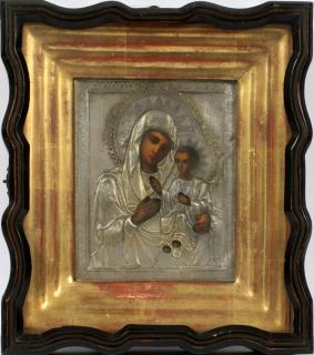 Appraisal: RUSSIAN ICON MARY AND CHRIST CHILD GILT WOOD FRAME IN