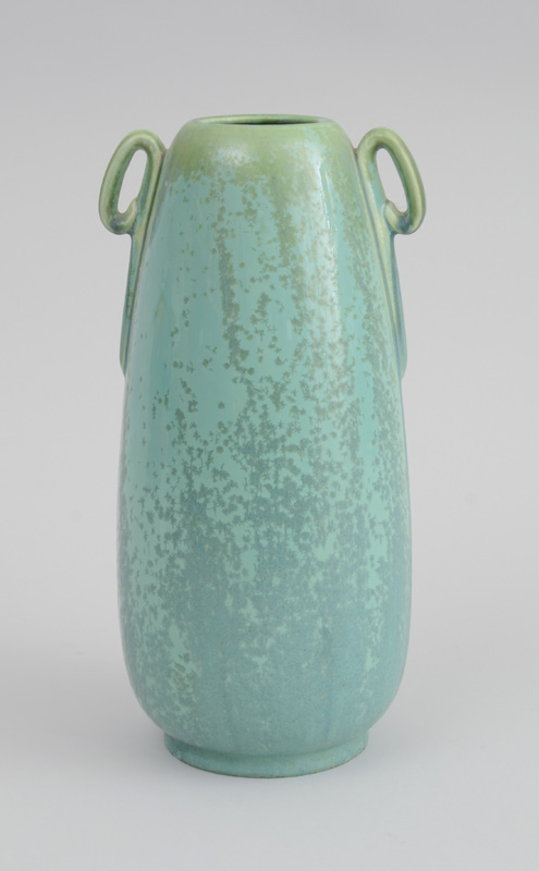 Appraisal: FULPER TURQUOISE AND CRYSTALIZED GLAZED POTTERY VASE The horizontal molded