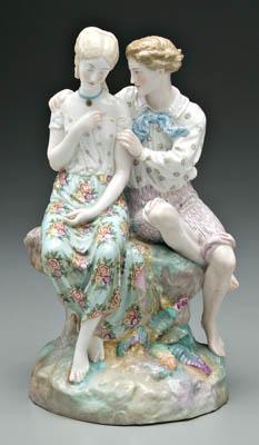 Appraisal: Meissen figural group young barefoot lovers seated on rock blue