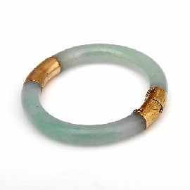 Appraisal: A ct gold snap joint jade bangle jade diameter approximately