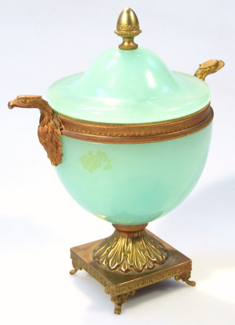 Appraisal: A thC Grecian design glass and gilt metal vase the