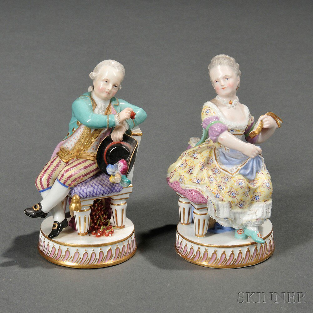 Appraisal: Pair of Meissen Porcelain Figures Germany th century each polychrome