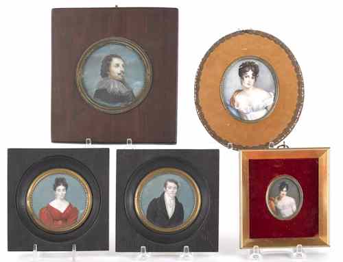 Appraisal: Five miniature watercolor portraits