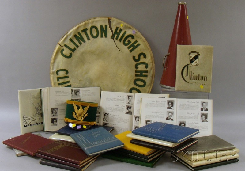 Appraisal: Twenty-five Clinton Massachusetts High School Yearbooks a Marching Drum Head