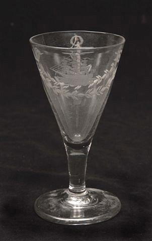 Appraisal: AN ANTIQUE DRINKING GLASS with conical shaped bowl etched with