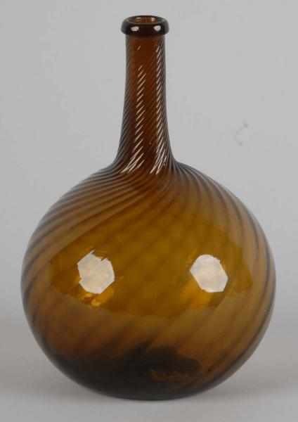 Appraisal: Hand Blown Amber Glass Bottle With Pontil Description Finely ribbed