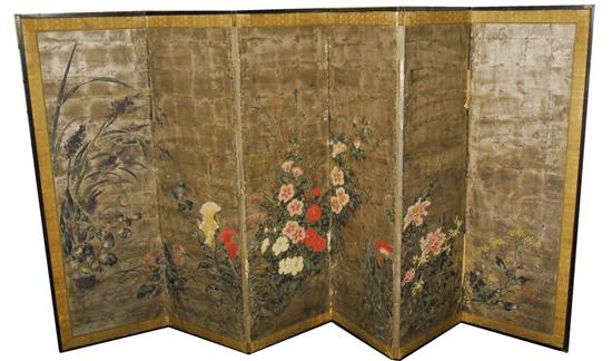 Appraisal: SIX PANEL CHINESE FOLDING SCREEN and A FRAMED SCROLL PAINTING