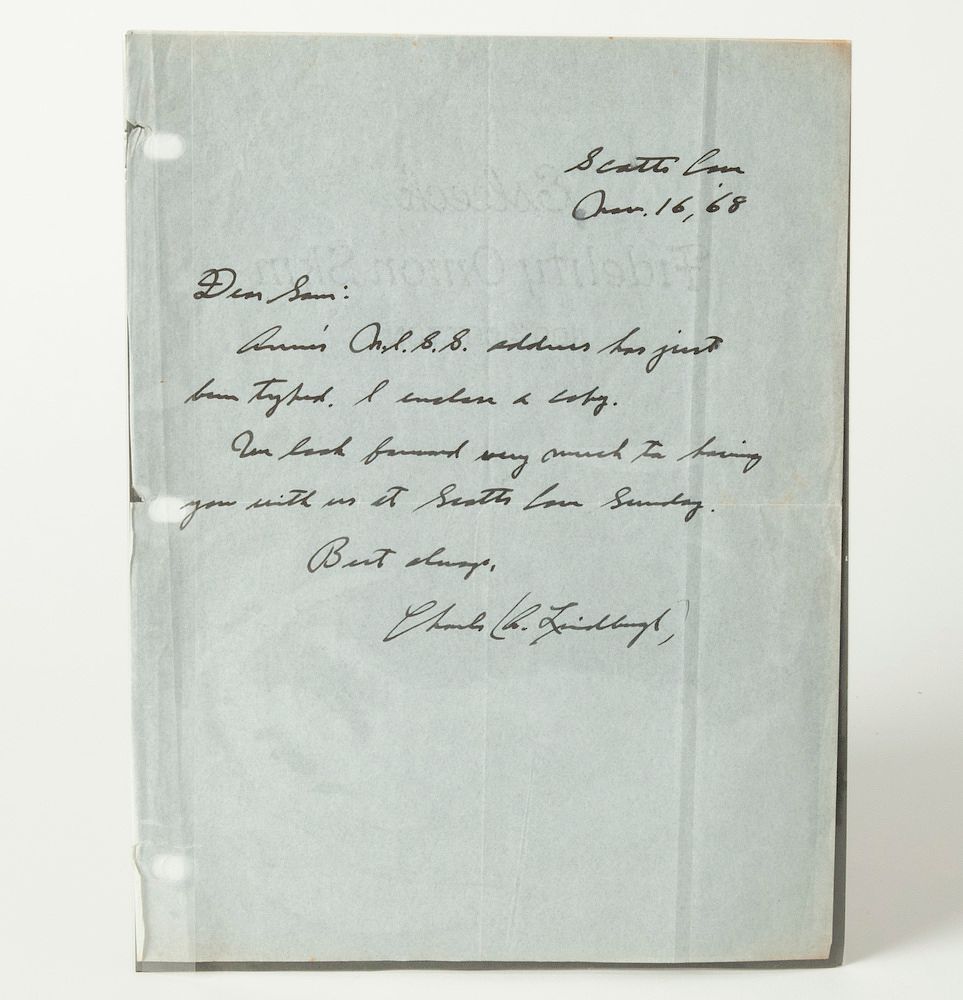 Appraisal: Lindbergh Hand-written Note Dated November Lindbergh hand-written note dated November