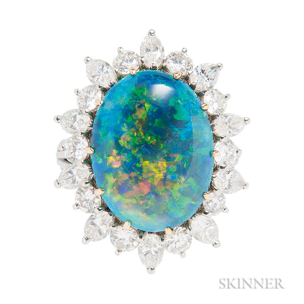 Appraisal: Black Opal and Diamond Ring Black Opal and Diamond Ring