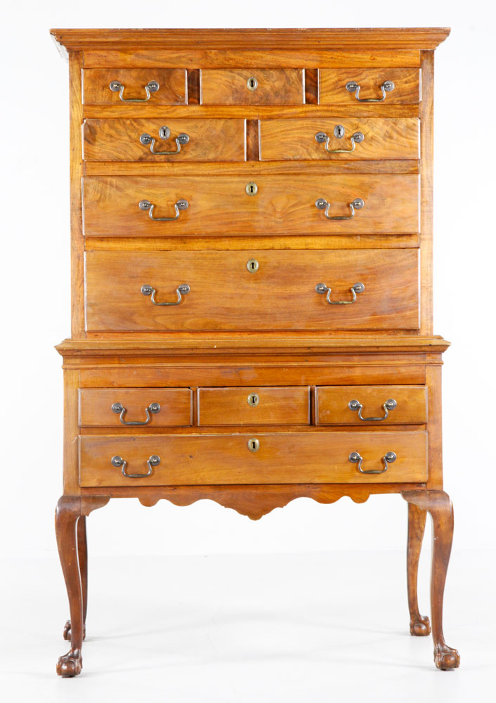 Appraisal: - th C Queen Anne Walnut Highboy th century Chippendale