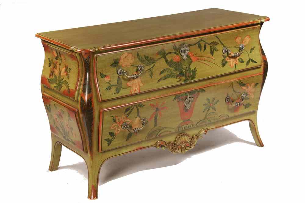 Appraisal: PAINTED BOMBE CHEST - Contemporary Custom Painted Bombe Chest in