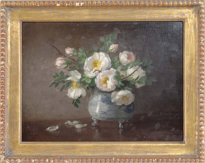 Appraisal: ANNA ELIZA HARDY American - WHITE ROSES Unsigned oil on