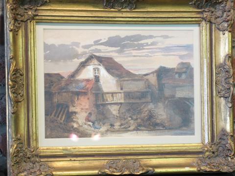 Appraisal: AUGUST PEQUEGNET FRENCH - FISHING BY THE COTTAGE Watercolor x