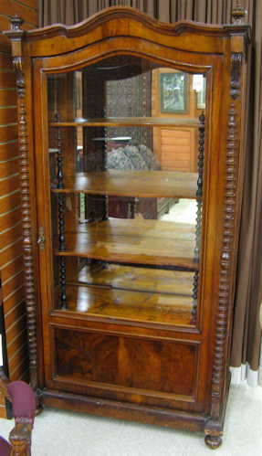 Appraisal: WALNUT AND GLASS CURIO DISPLAY CABINET German th century the