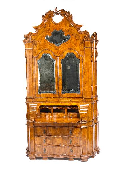 Appraisal: A fine South German Baroque style figured walnut secretary The