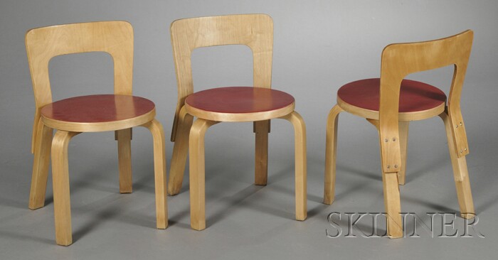 Appraisal: Three Alvar Aalto Children's Chairs Birch N Finland Bent birch