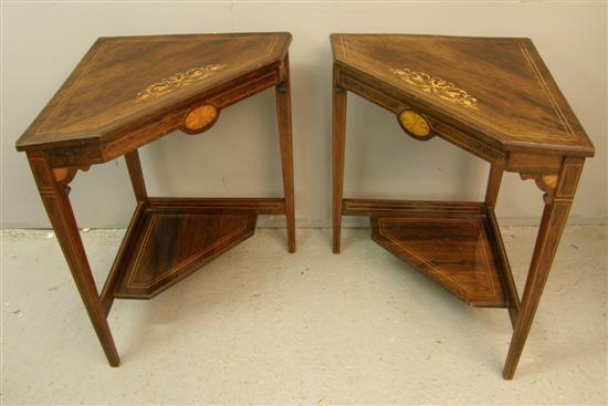 Appraisal: Pair of rosewood and inlaid corner tables h w d