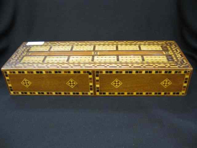 Appraisal: Cribbage Board fancy inlaid woods '' x '' with drawer