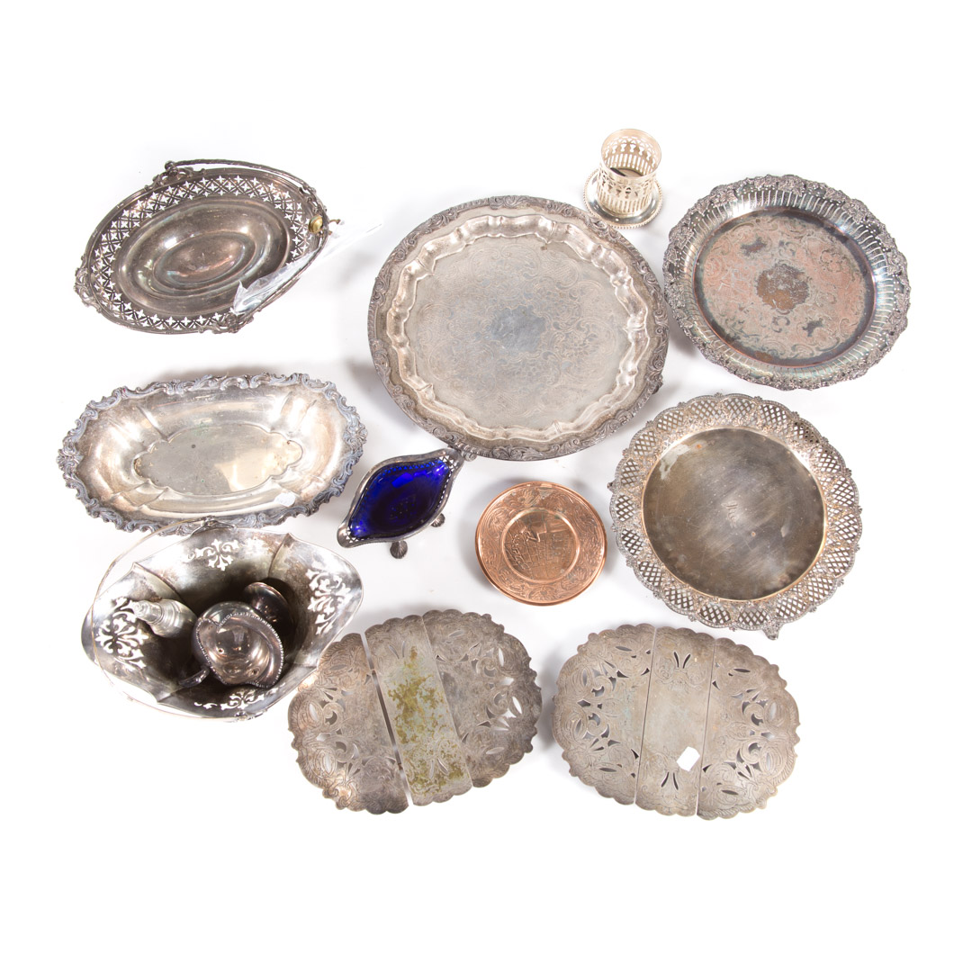 Appraisal: Box of assorted silver plate and brass items