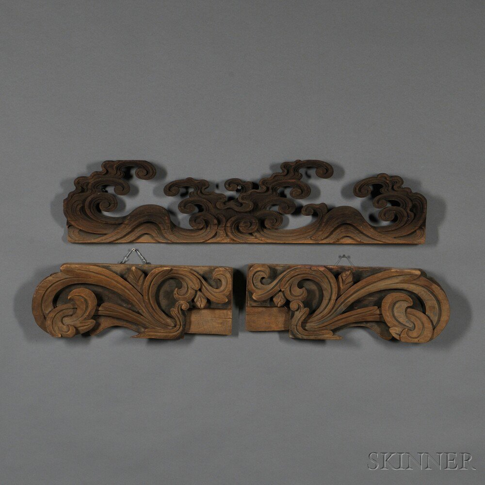 Appraisal: Three Carved Wood Architectural Details Asia two in the form