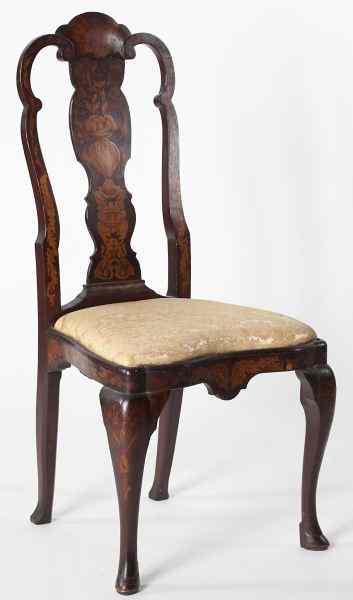 Appraisal: Dutch Marquetry Inlaid Side Chair th century the shaped crest