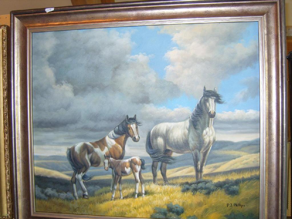 Appraisal: A contemporary oil painting on canvas of two moorland ponies