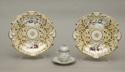 Appraisal: Pair of Yellow Floral and Gilt Porcelain Plates