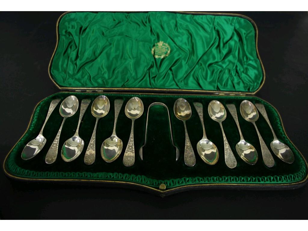 Appraisal: Cased set of twelve silver teaspoons and sugar nips each