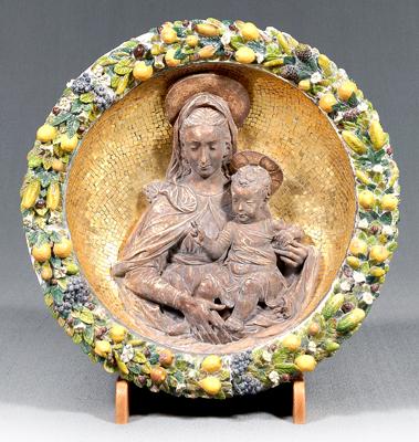 Appraisal: Della Robia style tondo circular niche with terracotta relief figures