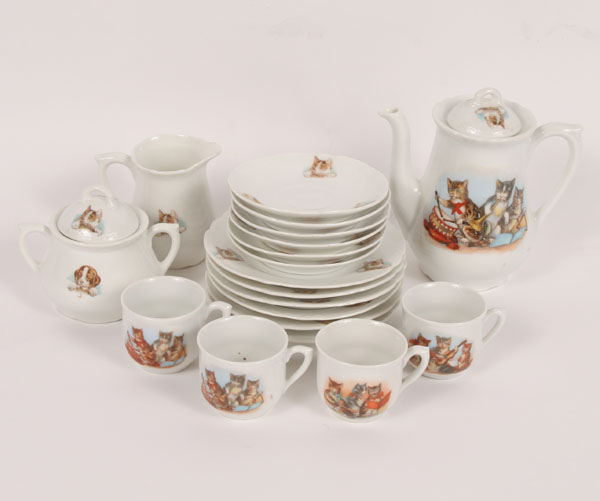 Appraisal: German transfer decorated child's tea set kittens playing and singing