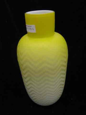 Appraisal: Victorian Satin Art Glass Vase M O P herringbone design