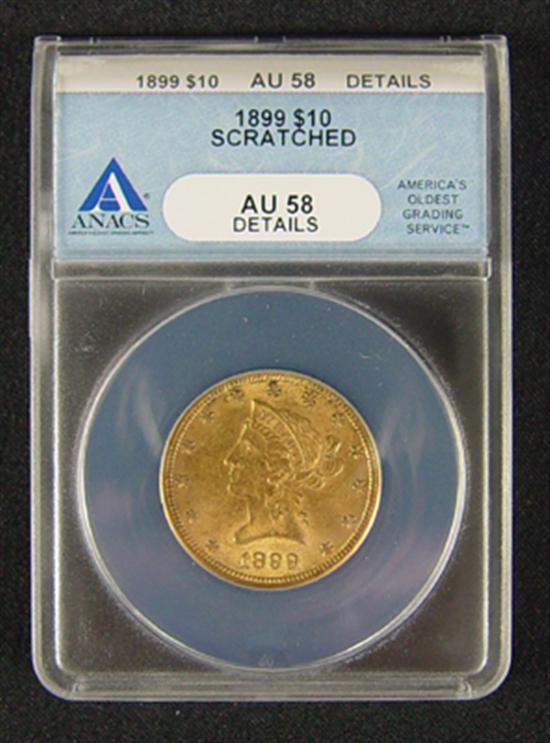 Appraisal: Liberty Gold Coin ANACS certified and graded AU details-scratched on