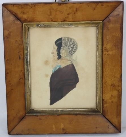 Appraisal: EARLY TH C AMERICAN MINIATURE PROFILE PORTRAITOF A WOMAN WITH