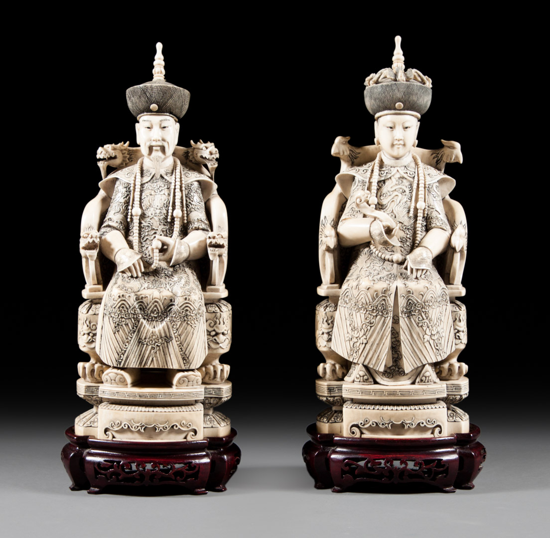 Appraisal: Chinese carved ivory Emperor and Empress th century detailed carving