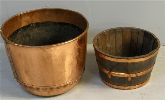 Appraisal: th century copper log basket H D and an oak