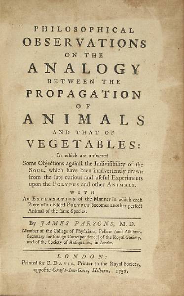 Appraisal: PARSONS JAMES Philosophical Observations on the Analogy Between the Propagation