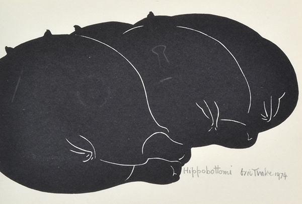 Appraisal: ERIC THAKE - Hippobottomi linocut ERIC THAKE - Hippobottomi linocut