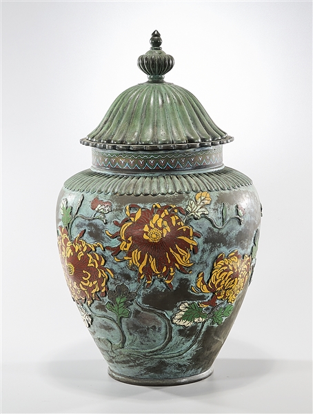 Appraisal: Large Chinese bronze cloisonne covered vase with floral design x