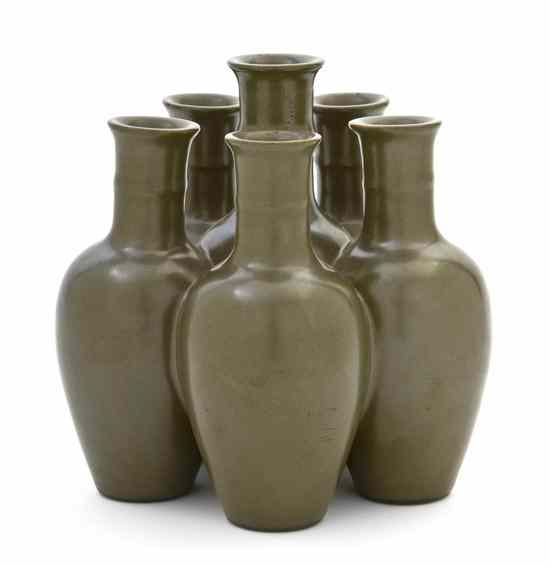 Appraisal: A Ceramic Teadust Glazed Six-Stemmed Vase each individual vase having