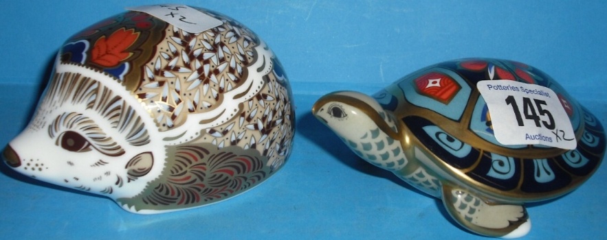 Appraisal: Royal Crown Derby Paperweights Hawthorne Hedghog And Terrapin Both Boxed