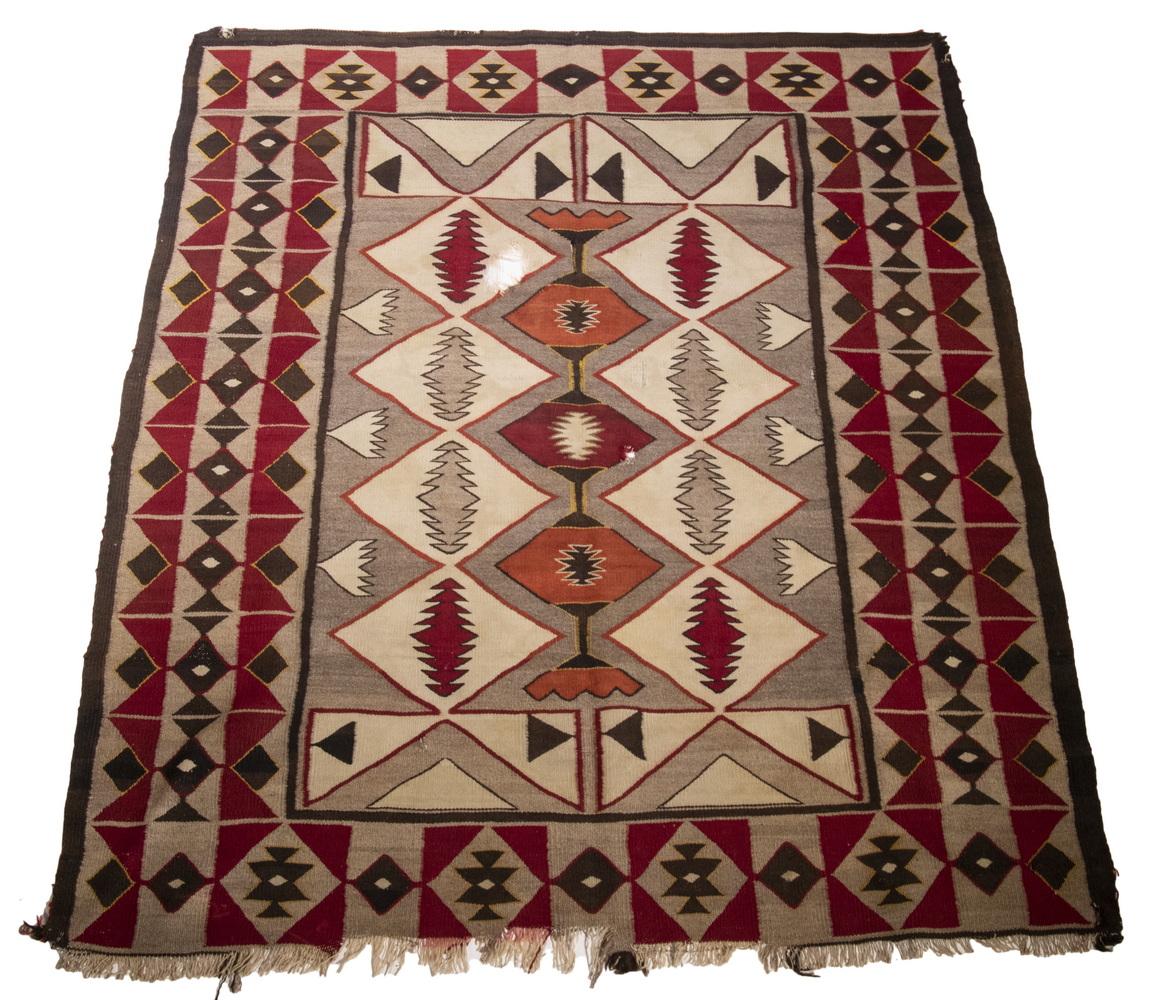 Appraisal: LARGE EARLY NAVAJO RUG Flat Weave Wool in vegetable dyes