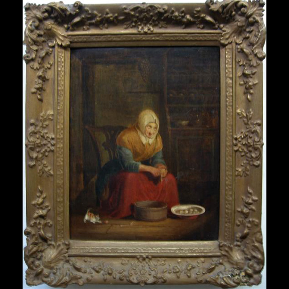 Appraisal: PEELING POTATOES TH CENTURY DUTCH OIL ON CANVAS Relined Height