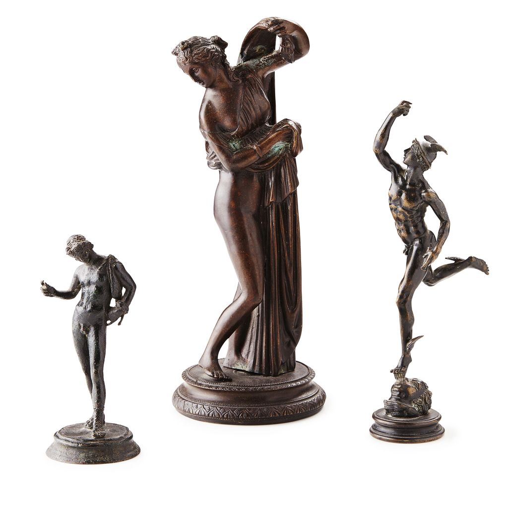 Appraisal: THREE NEAPOLITAN BRONZE FIGURES AFTER THE ANTIQUE TH CENTURY comprising