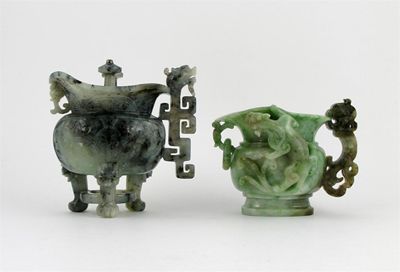 Appraisal: Two Chinese hardstone libation vessels the smaller with a chilong