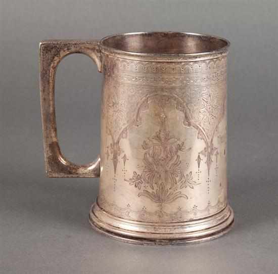 Appraisal: English engraved sterling silver mug London -' the maker's mark