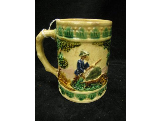 Appraisal: Majolica Pottery Mug deer in the forest decor