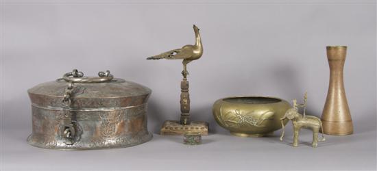 Appraisal: A Group of Bronze Decorative Articles Height of peacock inches