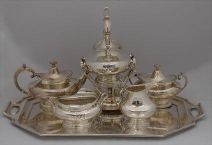 Appraisal: GORHAM MONOGRAMMED SILVER FIVE-PIECE TEA SET AND A MATCHING DURGIN