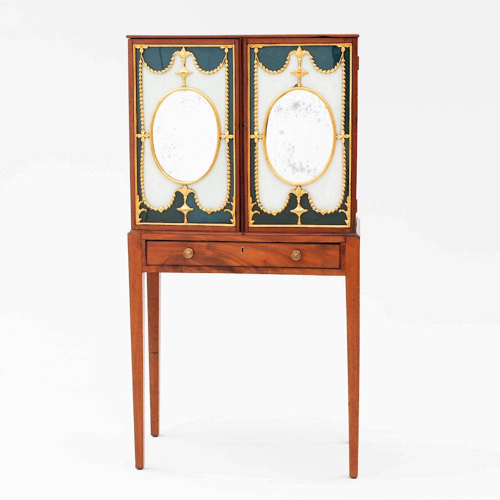 Appraisal: Diminutive George III Gilt-Metal-Mounted Glass and Mahogany Cabinet on Stand